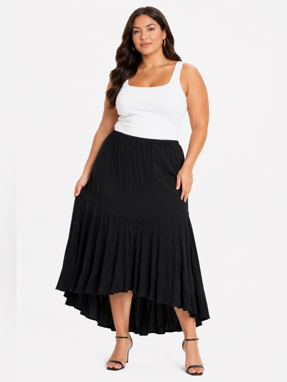 90s Vintage Coldwater Creek Acetate Drop Waist Ruffle Maxi Skirt (Black) Size 1X